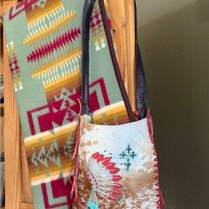 Hide Brown and Red Shoulder Bag with Warbonnet Design